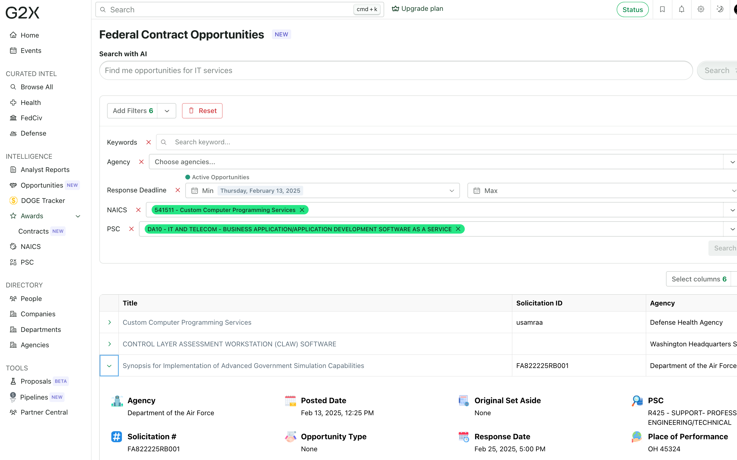 Federal Contract Opportunities Search Interface